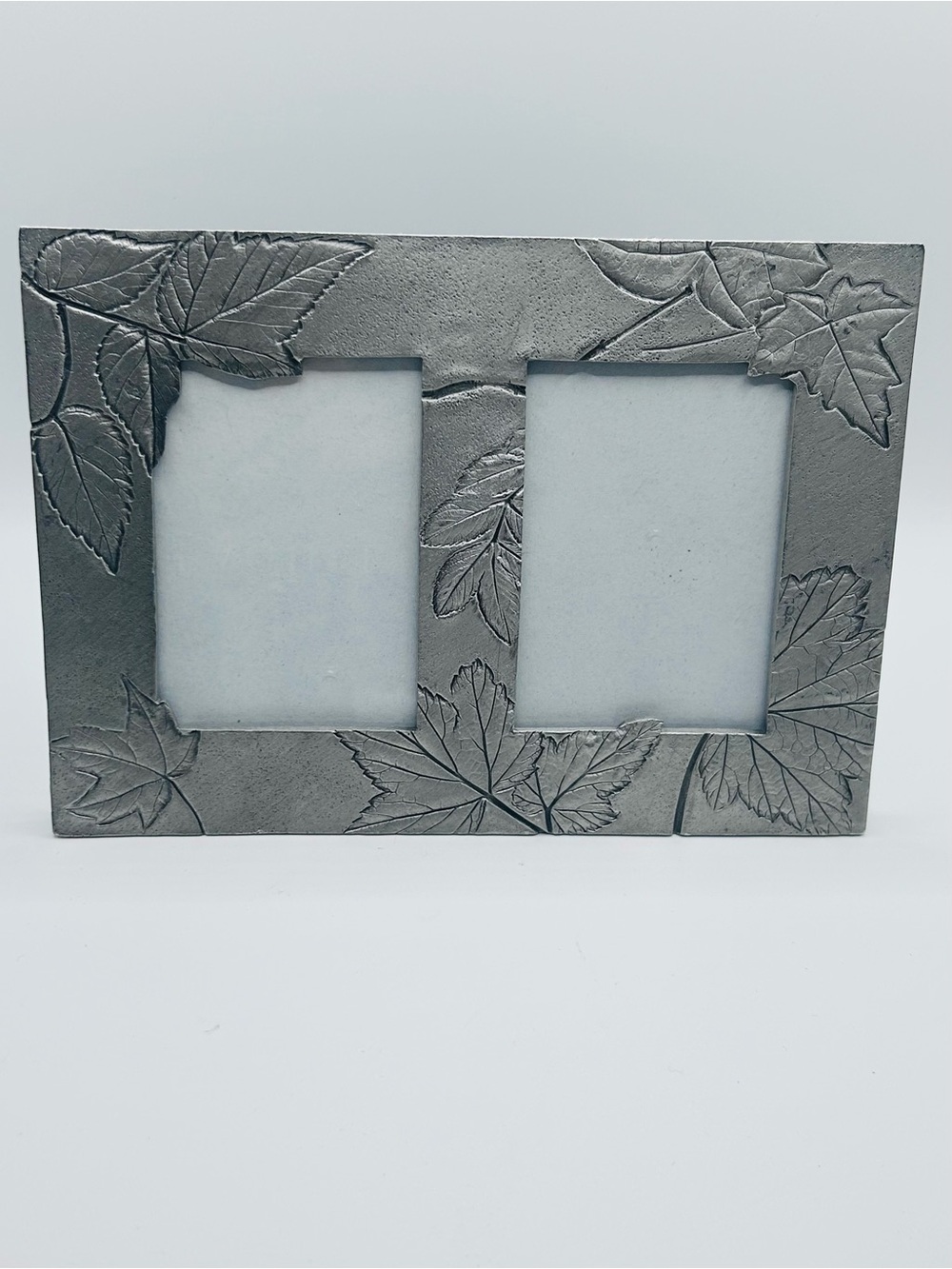 Vintage Seagull Pewter Double Picture Frame | Botanical Leaf Motif (PF914)